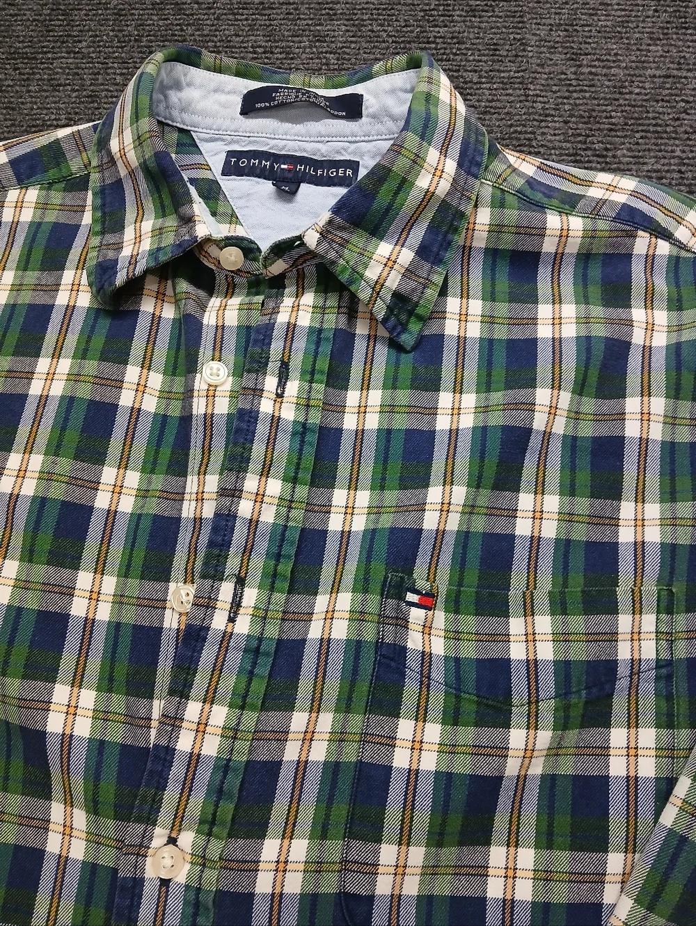 Tommy Hilfiger Men's SZ MED. Green, Blue & White Plaid Button-Down L/S Shirt - Picture 3 of 10